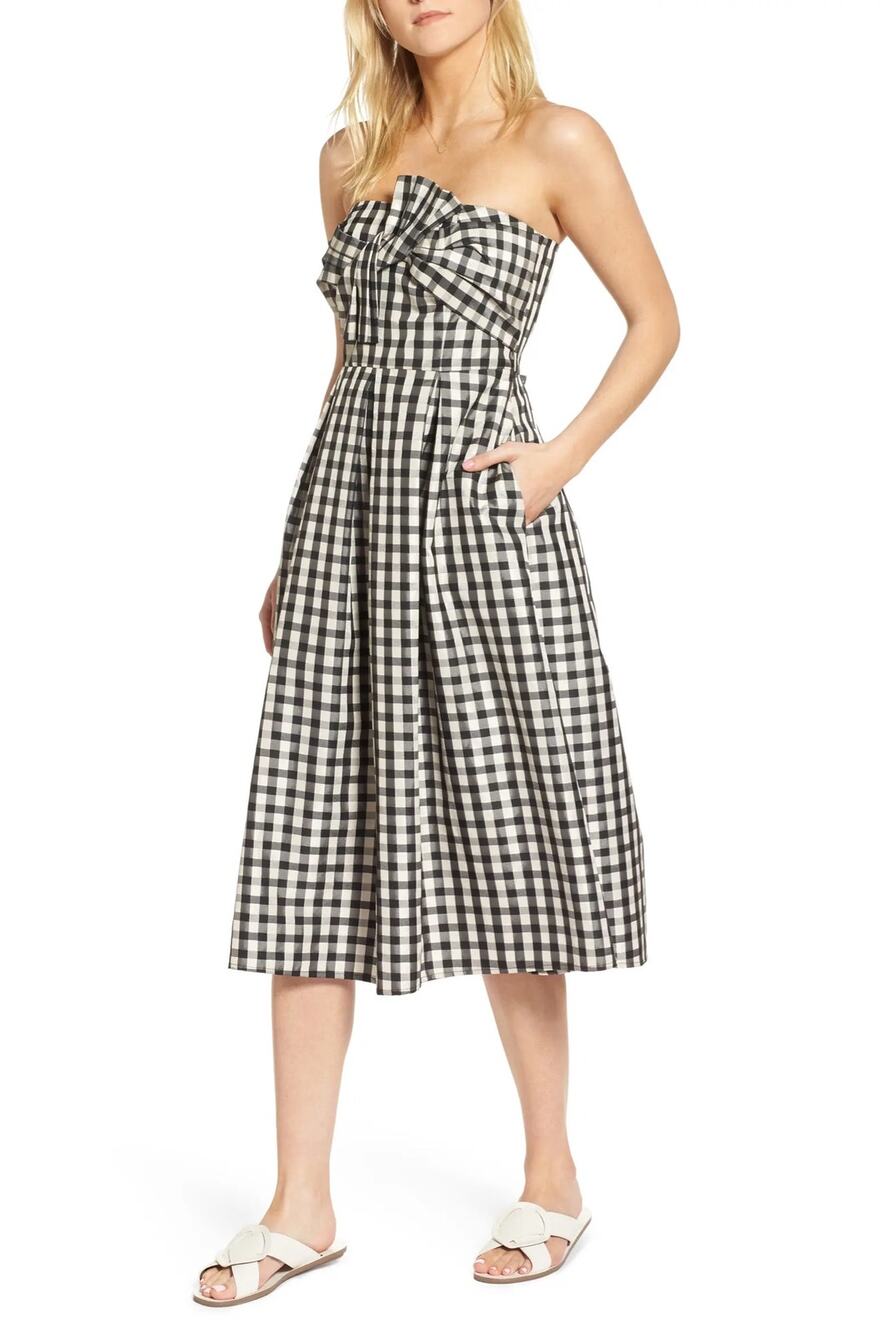 1901 Bow Front Strapless Midi Dress